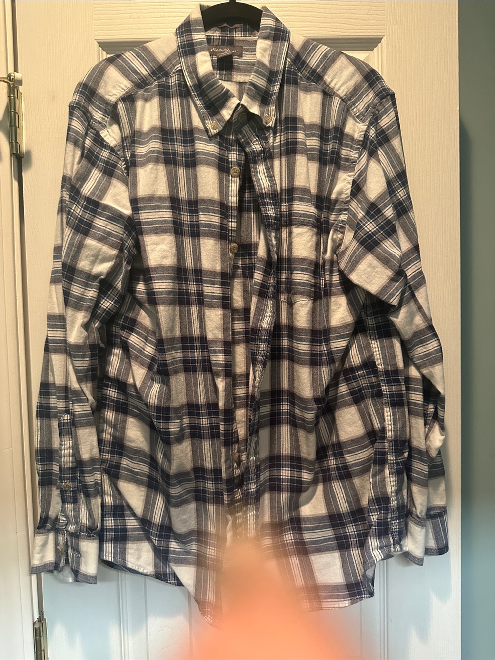 Eddie Bauer Navy and White Plaid Button-Down Shirt